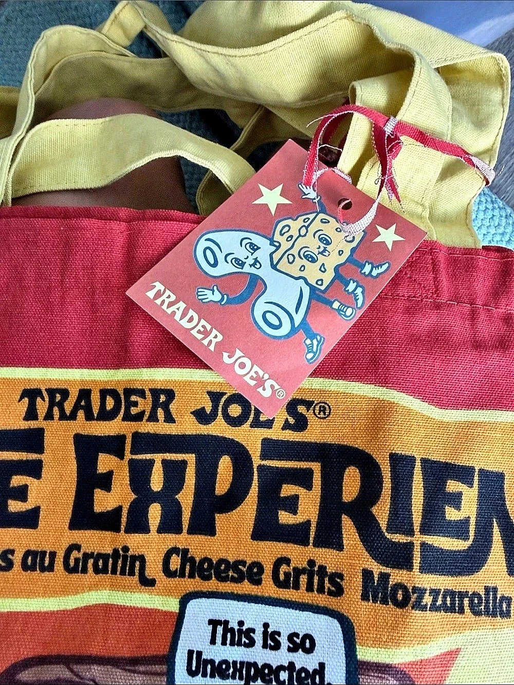 Trader Joe's Cheese Experience Tote Bag Red & Yellow NWT